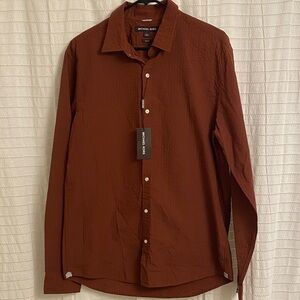 NWT Michael kors large men’s button up sienna red collared  office casual fall